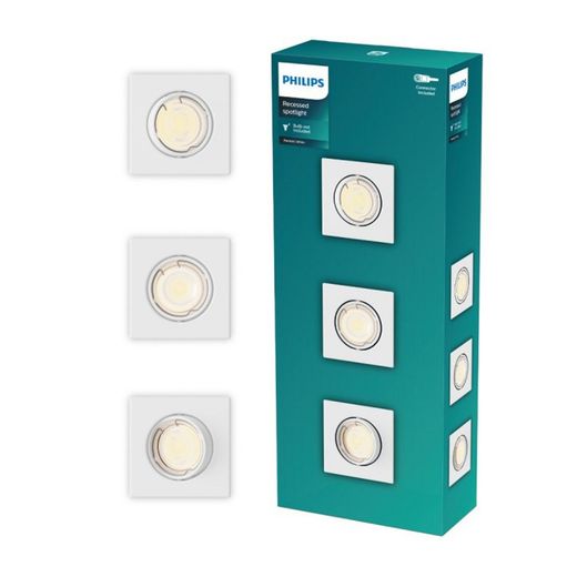 Aro Empotrable Cuadrado De Metal, Modelo Peridot, Basculante, Gu10, Blanco, 9 X 9 Cm, 3 Uds