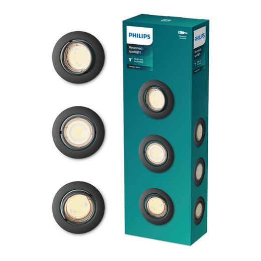 Aro Empotrable Redondo De Metal, Modelo Peridot, Basculante, Gu10, Negro, Ø9 Cm, 3 Uds