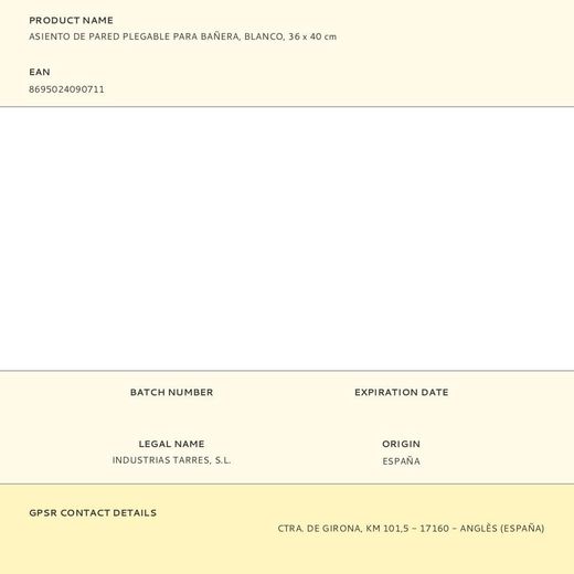 Asiento De Pared Plegable Para Bañera, Blanco, 36 X 40 Cm