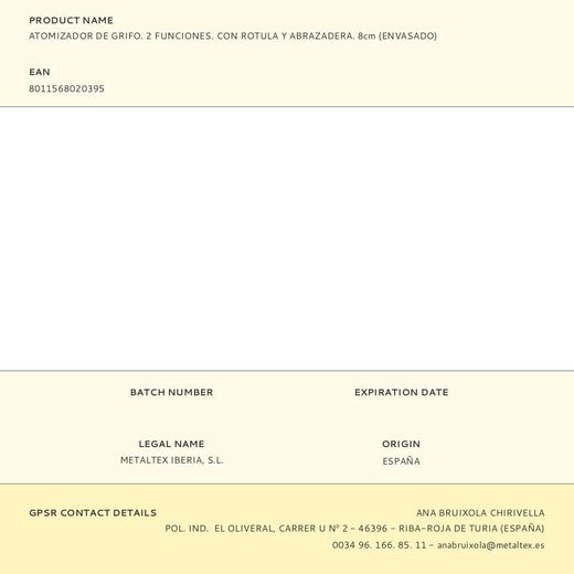 Atomizador De Grifo. 2 Funciones. Con Rotula Y Abrazadera. 8Cm (Envasado)