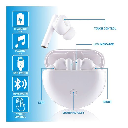 Auriculares Earbuds Bluetooth Con Estuche Blanco