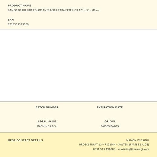 Banco De Hierro Para Exterior, 123 X 53 X 86 Cm, Antracita