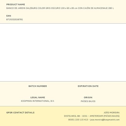 Banco De Jardín Salzburg Gris Oscuro Con Cajón De Almacenaje 280 L, 130 X 60 X 85 Cm