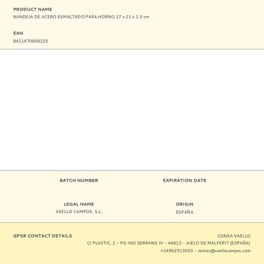Bandeja De Acero Esmaltado Para Horno 17 X 21 X 1,5 Cm