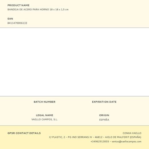 Bandeja De Acero Para Horno 18 X 18 X 1,5 Cm