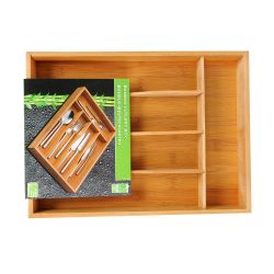 Organizador De Cubiertos Extensible De Bambú Con 6 Compartimentos, 35 X 25-39,2 X 4,5 Cm