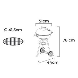 Barbacoa De Carbón 3 Patas Con Tapa Y Ruedas, Negra, Ø51 X 76 Cm