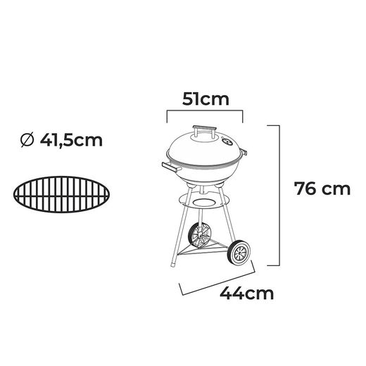 Barbacoa De Carbón 3 Patas Con Tapa Y Ruedas, Negra, Ø51 X 76 Cm