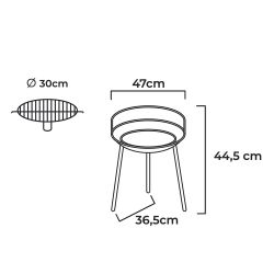 Barbacoa De Carbón 3 Patas, Negra Y Roja, Ø33 X 44,5 Cm