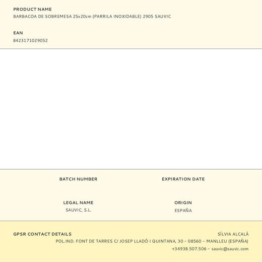 Barbacoa De Sobremesa 25X20Cm (Parrila Inoxidable) 2905 Sauvic