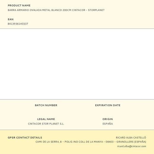 Barra Armario Ovalada Metal Blanco 200Cm Cintacor - Storplanet