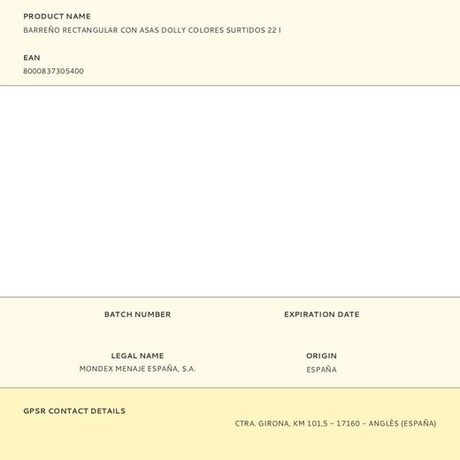 Barreño Rectangular Con Asas Dolly Colores Surtidos 22 L