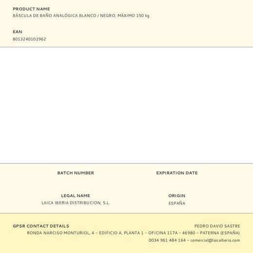 Báscula De Baño Analógica Blanco / Negro, Máximo 150 Kg