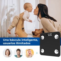 Báscula De Baño Digital Inteligente Con Bluetooth Color Negro, Máximo 180 Kg