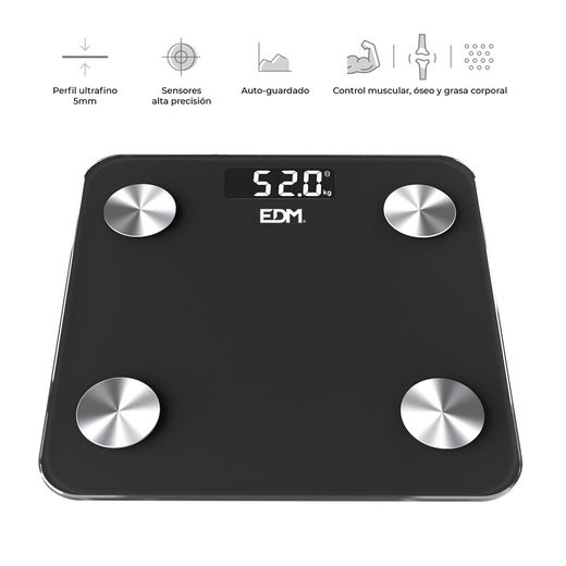 Báscula De Baño Digital Inteligente Con Bluetooth Color Negro, Máximo 180 Kg