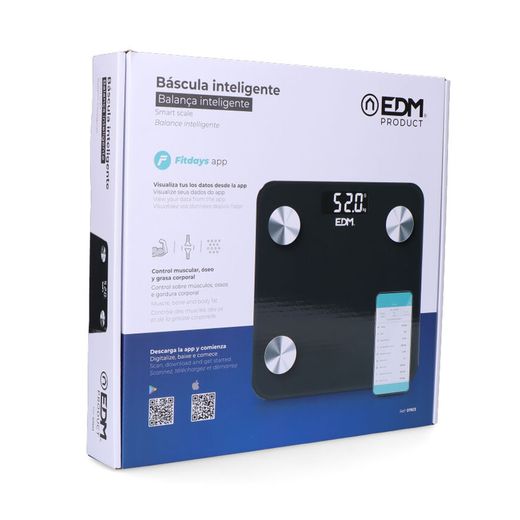 Báscula De Baño Digital Inteligente Con Bluetooth Color Negro, Máximo 180 Kg