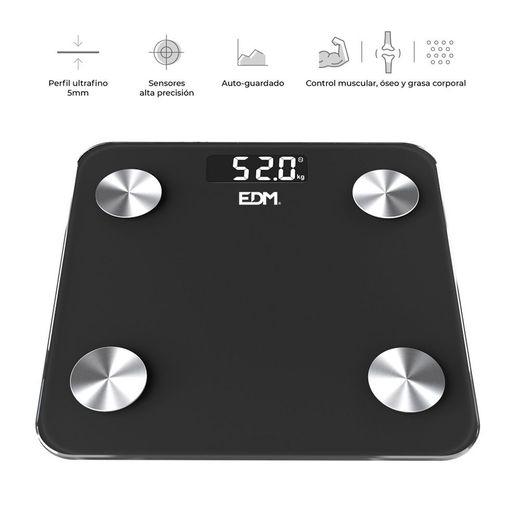 Báscula De Baño Digital Inteligente Con Bluetooth Color Negro, Máximo 180 Kg