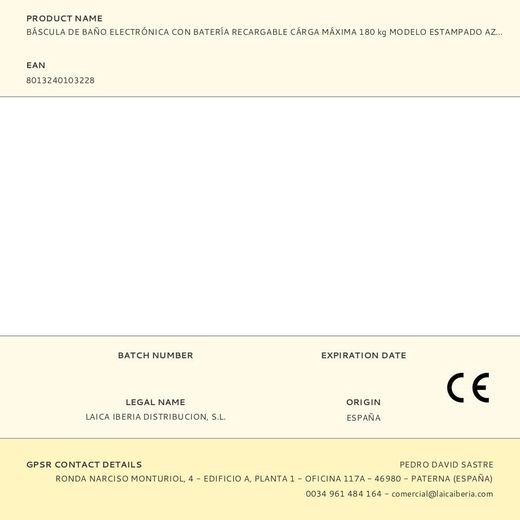 Báscula De Baño Electrónica Con Batería Recargable Cárga Máxima 180 Kg Modelo Estampado Azul