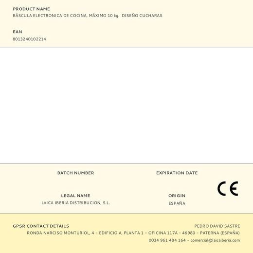 Báscula Electronica De Cocina, Máximo 10 Kg.  Diseño Cucharas