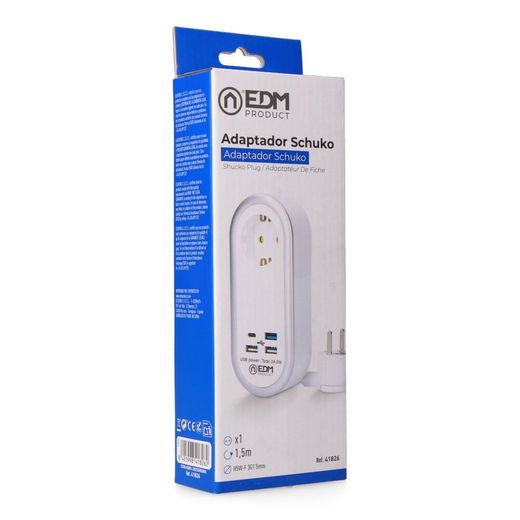 Base Aérea 1 Toma 2P+T Schuko, 4 Usb (3 X A + 1 X C), 1,5 M De Cable H05Vv-F 3G1,5 Mm², 16A 250V~, Blanca