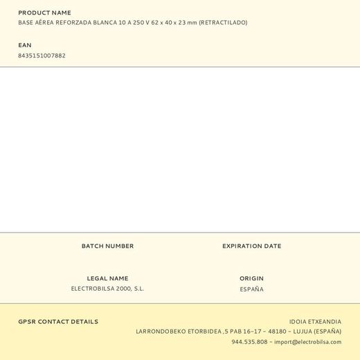 Base Aérea Reforzada Blanca 10 A 250 V 62 X 40 X 23 Mm (Retractilado)