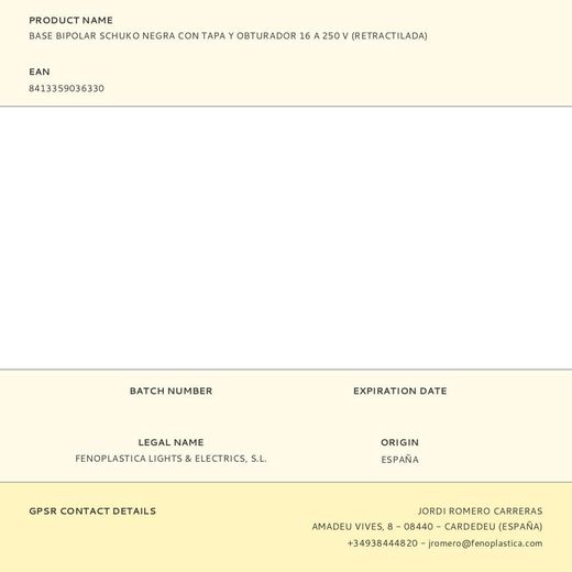 Base Bipolar Schuko Negra Con Tapa Y Obturador 16 A 250 V (Retractilada)