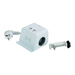 Base Combiflat 2 Tomas Schuko 16A 250 V ~ + 2 Usb A + 2 Usb C + Carga Inalámbrica Con Soporte Y Fijación Blanca