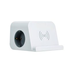 Base Combiflat 2 Tomas Schuko 16A 250 V ~ + 2 Usb A + 2 Usb C + Carga Inalámbrica Con Soporte Y Fijación Blanca