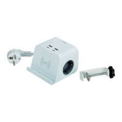 Base Combiflat 2 Tomas Schuko 16A 250 V ~ + 2 Usb A + 2 Usb C + Carga Inalámbrica Con Soporte Y Fijación Blanca