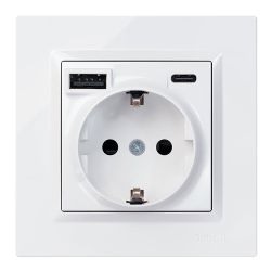 Base Enchufe Schuko + Usb A + C 10,5 W 16 A 250 V~, Simon 10, Blanco