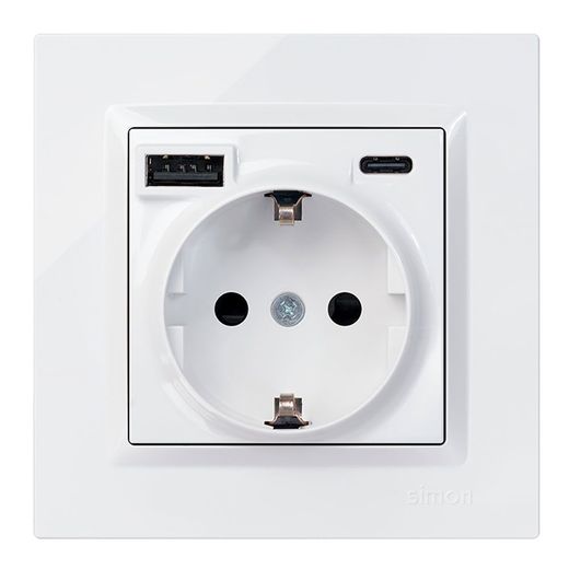 Base Enchufe Schuko + Usb A + C 10,5 W 16 A 250 V~, Simon 10, Blanco