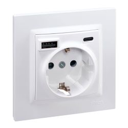 Base Enchufe Schuko + Usb A + C 10,5 W 16 A 250 V~, Simon 10, Blanco