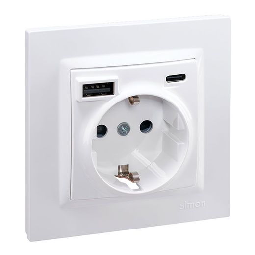 Base Enchufe Schuko + Usb A + C 10,5 W 16 A 250 V~, Simon 10, Blanco