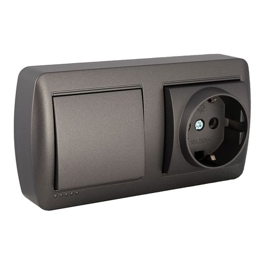 Base Fija 2P+T 16A 250V~ + Conmutador De Cruce 10Ax 250V~. De Superficie. Serie Mural