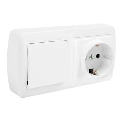Base Fija 2P+T 16A 250V + Conmutador/Interruptor 10Ax 250V Superficie Mural 148 X 72 X 42 Mm
