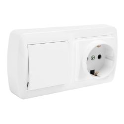 Base Fija 2P+T 16A 250V + Conmutador/Interruptor 10Ax 250V Superficie Mural 148 X 72 X 42 Mm