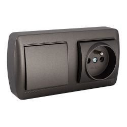 Base Fija 2P+T  (Francés) 16A 250V~ + Conmutador / Interruptor 10Ax 250V~. De Superficie. Serie Mural