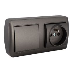 Base Fija 2P+T  (Francés) 16A 250V~ + Conmutador / Interruptor 10Ax 250V~. De Superficie. Serie Mural