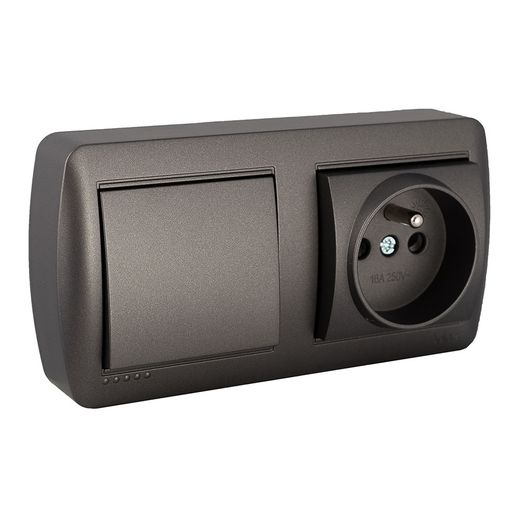 Base Fija 2P+T  (Francés) 16A 250V~ + Conmutador / Interruptor 10Ax 250V~. De Superficie. Serie Mural