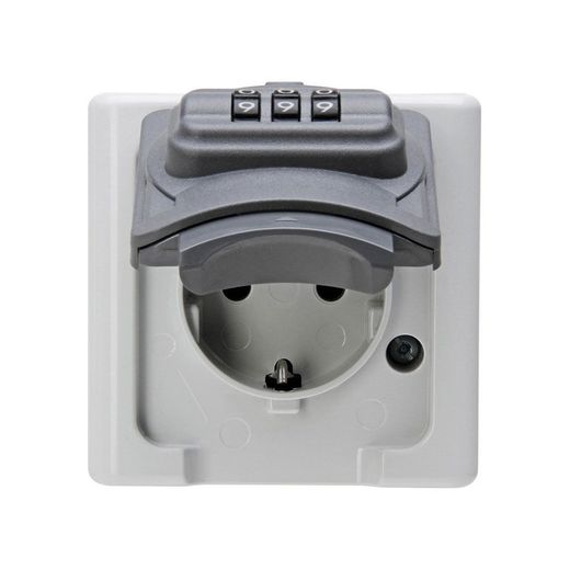 Base Fija 2P+T Tipo F Superficie Gris 16A 250V~ Con Cerradura De Combinación
