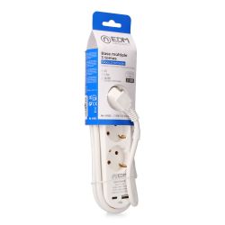 Base Múltiple 3 Tomas Schuko, Interruptor, 2 Usb A + C, 1,5M De Cable H05Vv-F, 3G1,5 Mm², 16A 250V~, Blanca