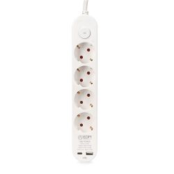 Base Múltiple 4 Tomas Schuko, Interruptor, 2 Usb A + C, 1,5M De Cable H05Vv-F, 3G1,5 Mm², 16A 250V~, Blanca