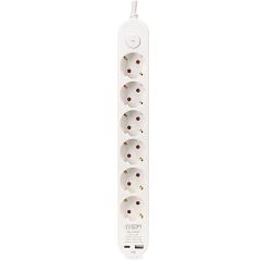 Base Múltiple 6 Tomas Schuko, Interruptor, 2 Usb A + C, 1,5M De Cable H05Vv-F, 3G1,5 Mm², 16A 250V~, Blanca