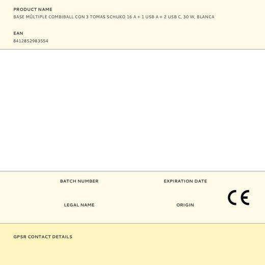 Base Múltiple Combiball Con 3 Tomas Schuko 16 A + 1 Usb A + 2 Usb C, 30 W, Blanca