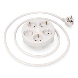 Base Múltiple Redonda 5 Tomas 2P+T Schuko, Con Interruptor, 1,5 M De Cable H05Vv-F 3G1,5 Mm², 16A 250V~, Blanca