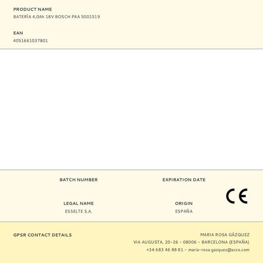Batería 4,0Ah 18V Bosch P4A 5001519