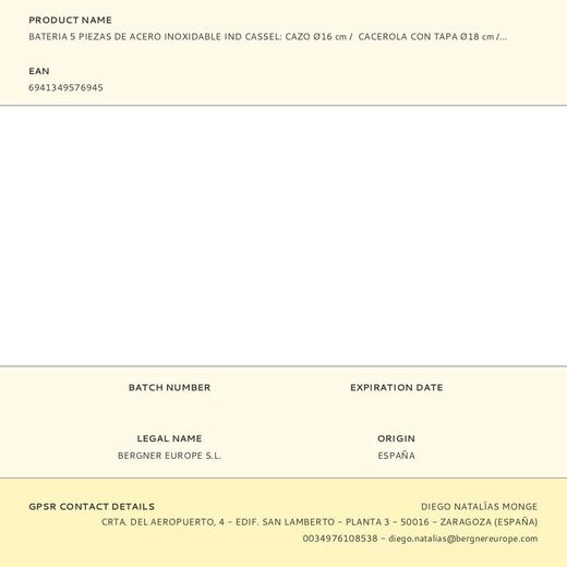 Bateria 5 Piezas De Acero Inoxidable Ind Cassel: Cazo Ø16 Cm /  Cacerola Con Tapa Ø18 Cm / Cacerola Con Tapa Ø20 Cm