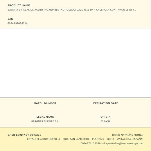 Bateria 5 Piezas De Acero Inoxidable Ind Toledo: Cazo Ø16 Cm /  Cacerola Con Tapa Ø18 Cm / Cacerola Con Tapa Ø20 Cm