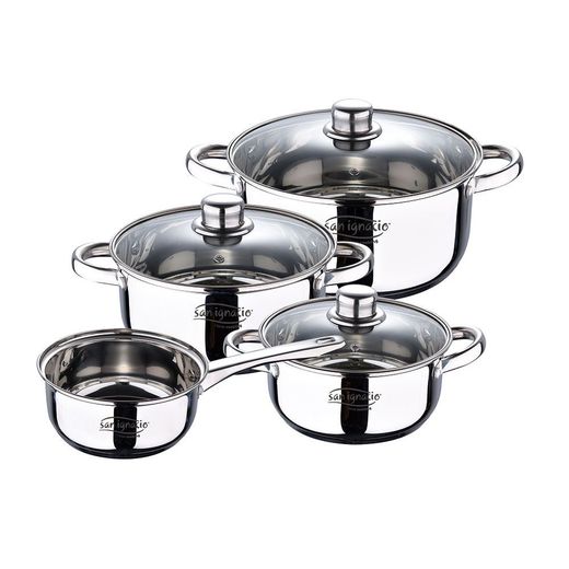 Bateria 7 Piezas De Acero Inox Ind Cassel: Cazo Ø16 Cm /  Cacerola Con Tapa Ø18 Cm / Cacerola Con Tapa Ø20 Cm / Cacerola Con Tapa Ø24 Cm
