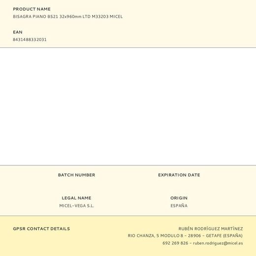 Bisagra Piano Bs21 32X960Mm Ltd M33203 Micel